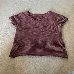 Red and white striped cropped tee